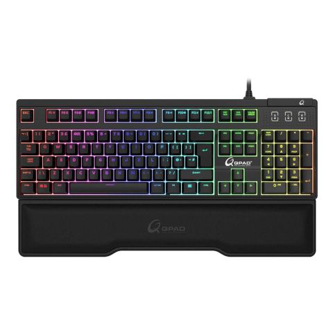 QPAD MK-75 Pro Gaming Mechanical Cherry Brown MX Keyboard with RGB Backlit and Wristrest, Aluminium, UK Layout (New)