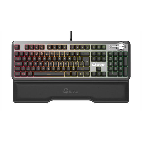 QPAD MK-95 Pro Gaming Mechanical Switchable Optical Switch Keyboard with RGB Backlit and Wristrest, UK Layout, Silver/Black (New)
