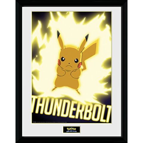 GB eye LTD, Pokemon, Thunder Bolt Pikachu, Framed Print, 30 x 40cm, Wood, Multi-Colour, 52 x 44 x 3 cm (New)