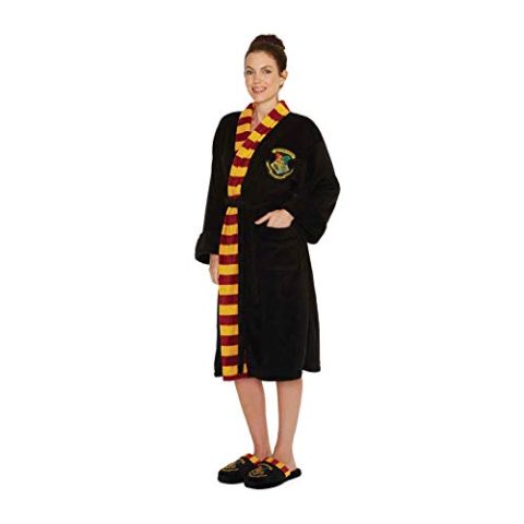 Harry Potter Bathrobe Hogwarts School Crest Official Womens Black Fleece One Size (New)