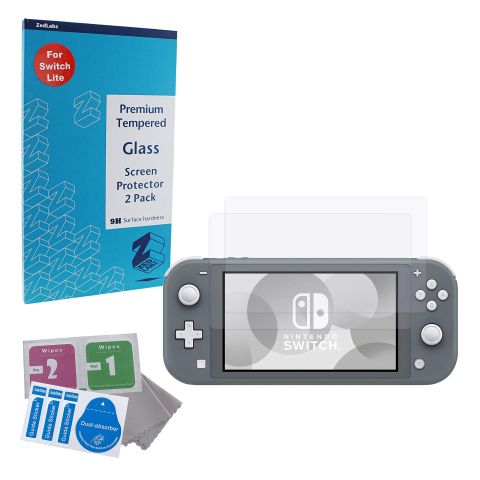 Glass screen protector kit for Nintendo Switch Lite - Premium easy install 9H toughened (tempered) anti scratch screen protection guard - 2 pack | ZedLabz (New)