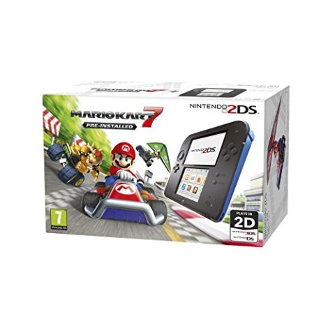Nintendo Handheld Console - Black/Blue 2DS with Pre-installed Mario Kart 7 (New)
