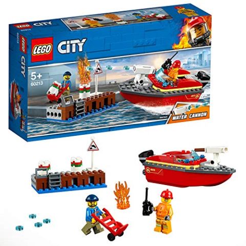 LEGO 60213 City Fire Dock Side Fire Boat Building Set with Water Cannon and Fireman Minifigure, Bath Toy for 5 Years Old (New)