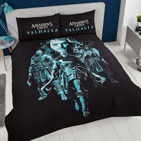 Assassin's Creed Valhalla Double Duvet Cover and Pillowcase Set Reversible Black/Blue, DP1-ASS-VAL-08 (New)